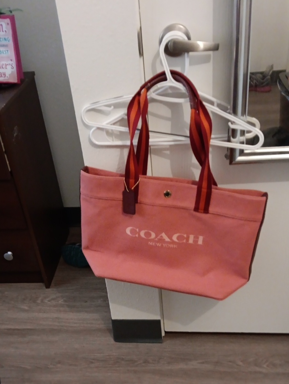 COACH Pink Canvas Tote Bag with Striped Handles
